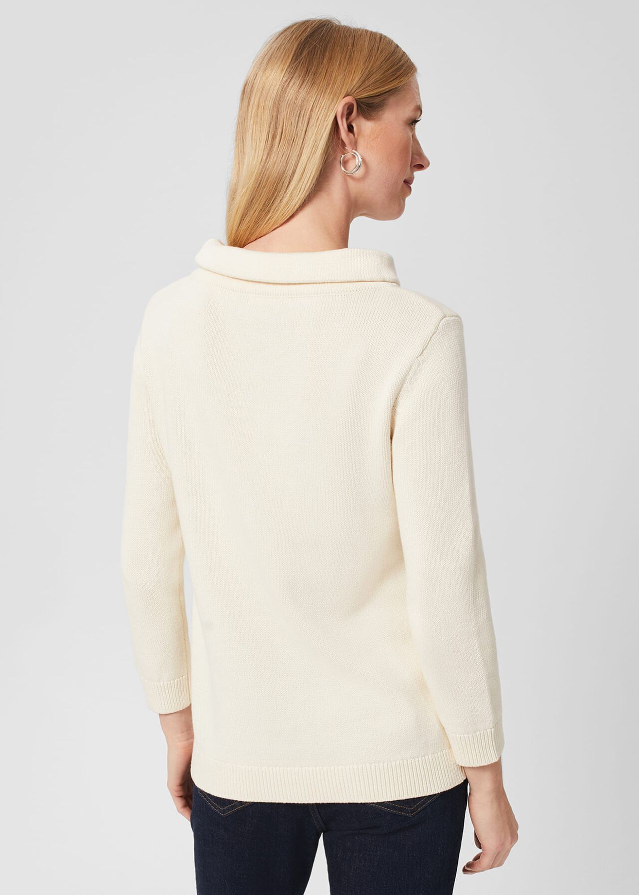 Camilla Cable Cotton Sweater, Ivory, hi-res