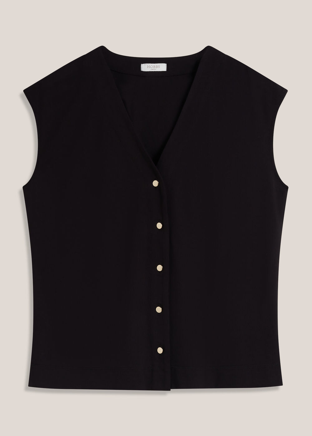 Hayley Button Front Top, Black, hi-res