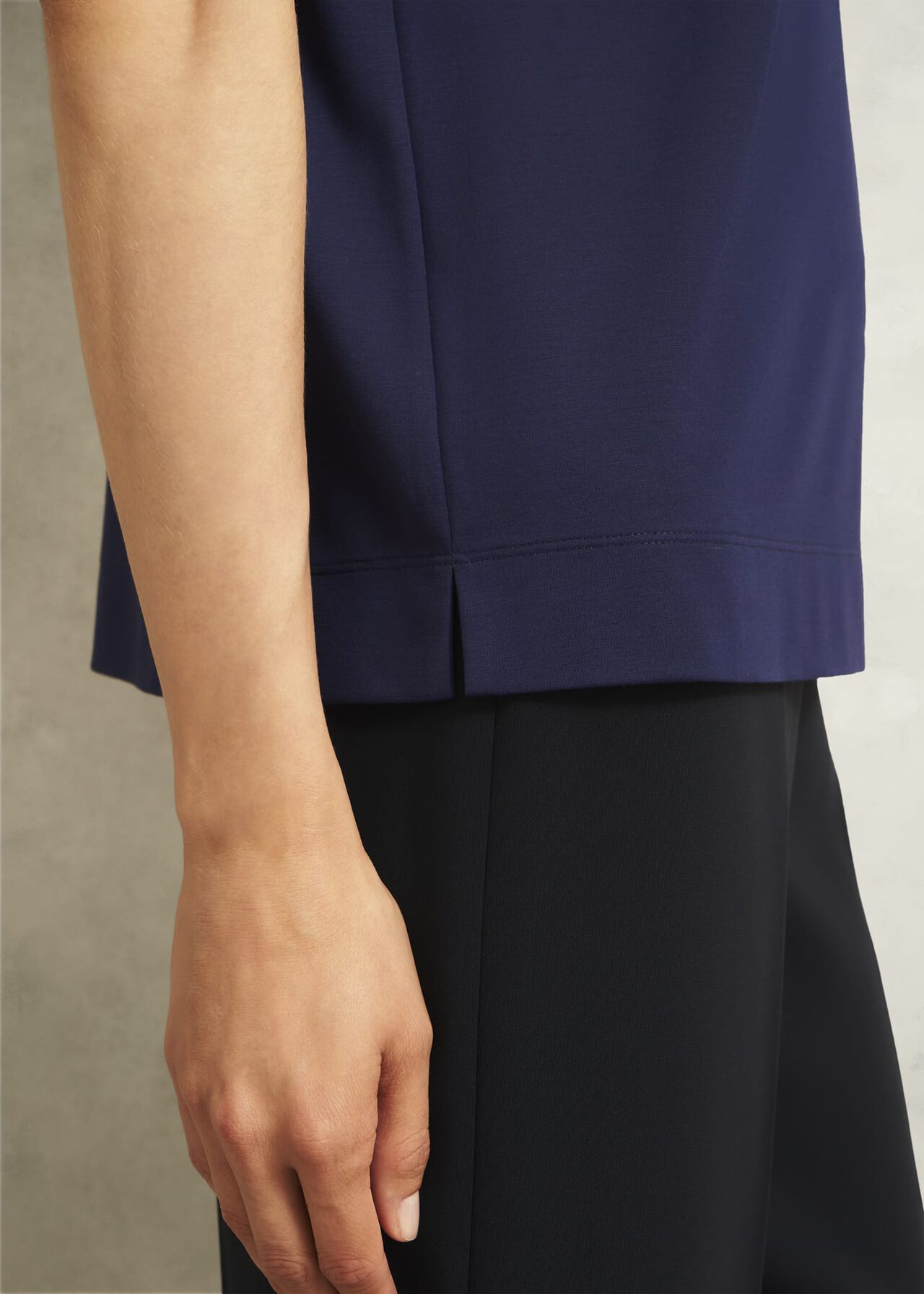 Navy Catriona Cotton Boat Neck Short Sleeve Top, Midnight Navy, hi-res