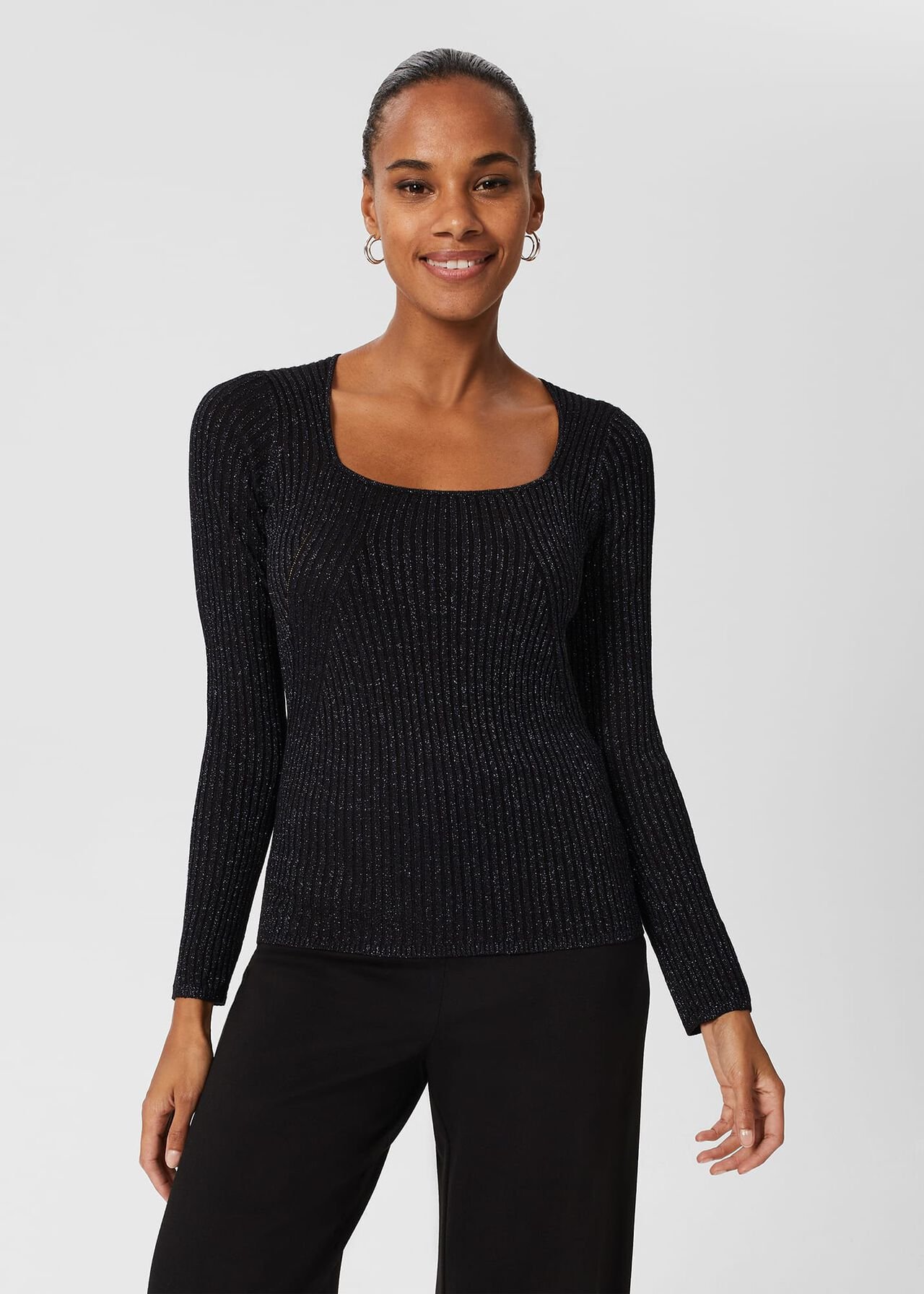 Mariella Square Neck Sweater, Black, hi-res