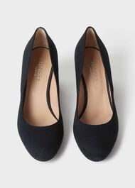 Amber Suede Block Heel Court Shoes, Navy, hi-res