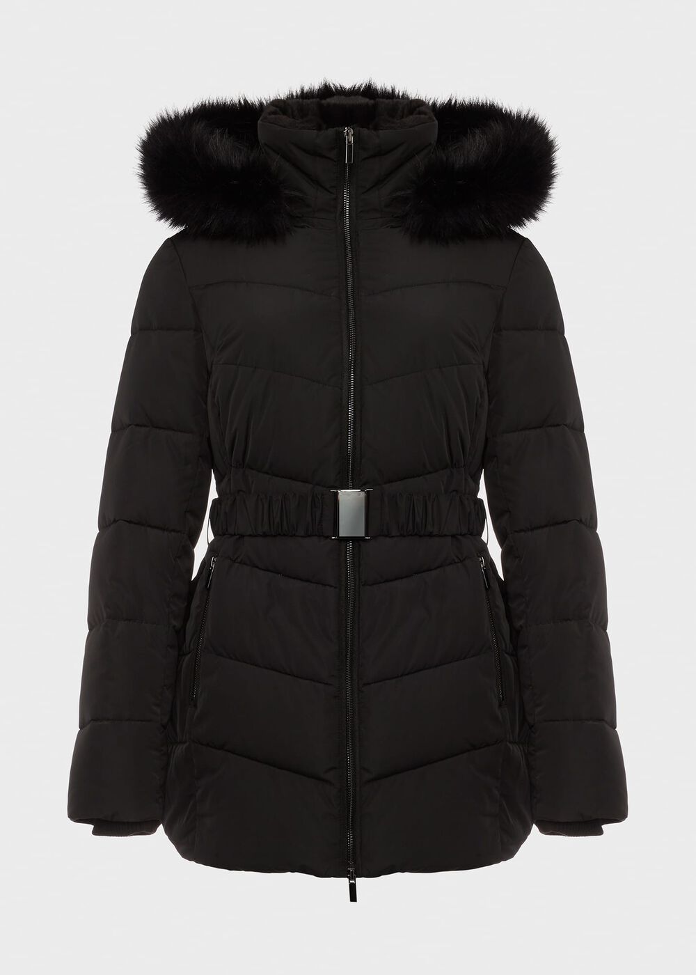 Allie Belted Puffer Jacket, Black, hi-res