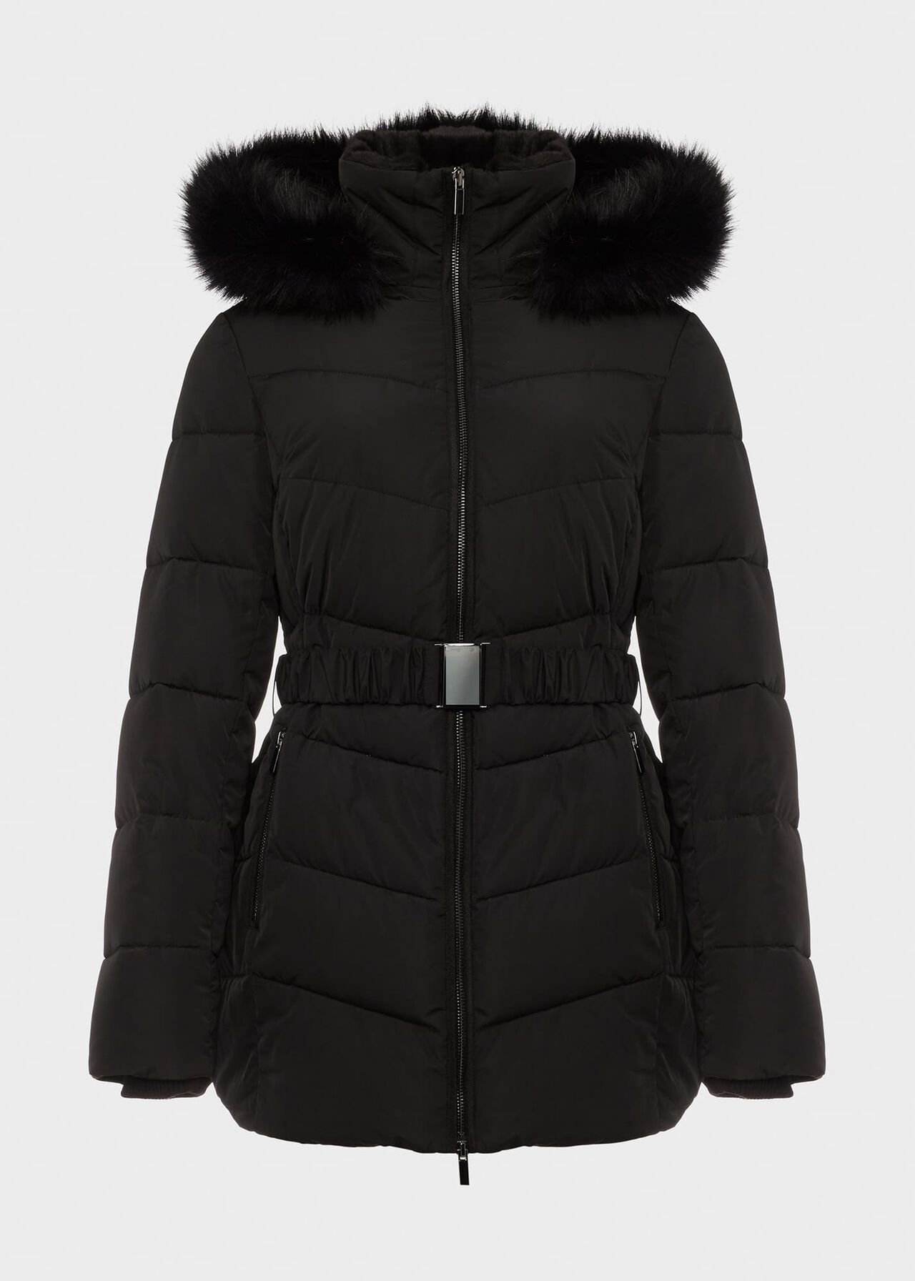 Allie Belted Puffer Jacket, Black, hi-res
