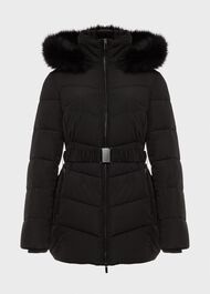 Allie Belted Puffer Jacket, Black, hi-res