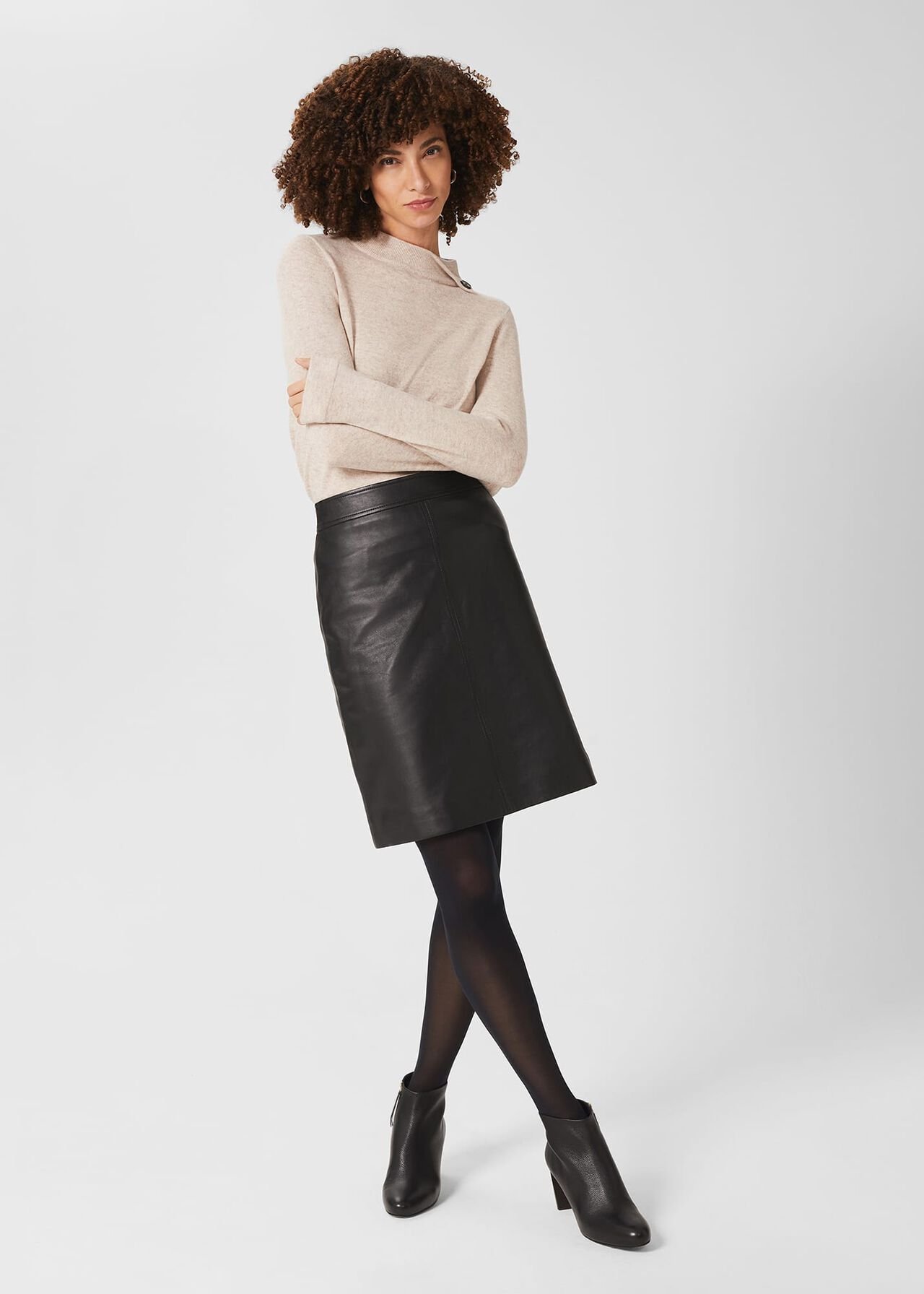 Annalise A Line Leather Skirt, Black, hi-res