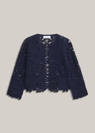 Syon Cotton Crochet Knitted Jacket, Hobbs Midnight, hi-res