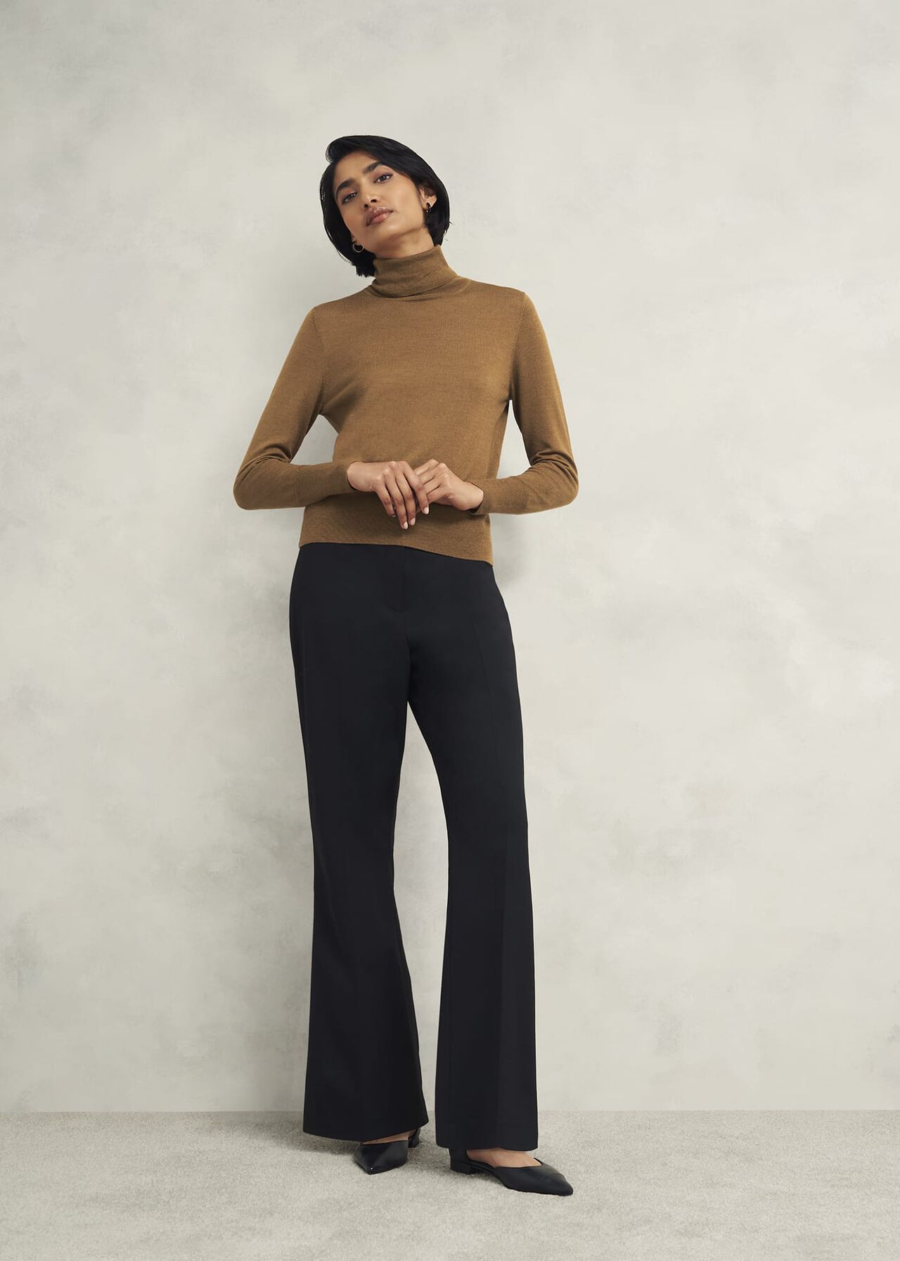 Clarendon Wool Silk Roll Neck Sweater, Classic Vicuna, hi-res