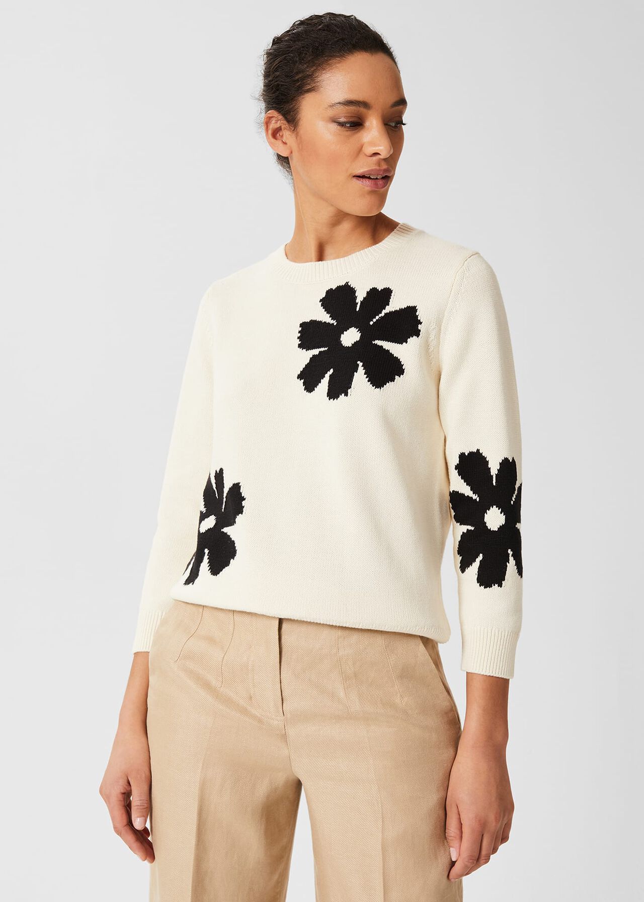 Ira Flower Jumper, Ivory Black, hi-res