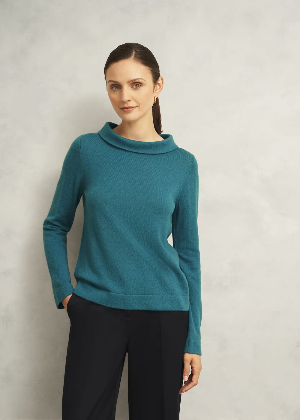Dark Green Audrey Cashmere Blend Roll Neck Jumper, Deep Lake Green, hi-res