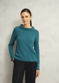 Dark Green Audrey Cashmere Blend Roll Neck Jumper, Deep Lake Green, hi-res