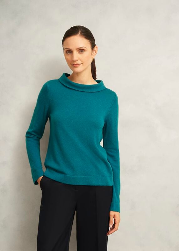 Dark Green Audrey Cashmere Blend Roll Neck Sweater