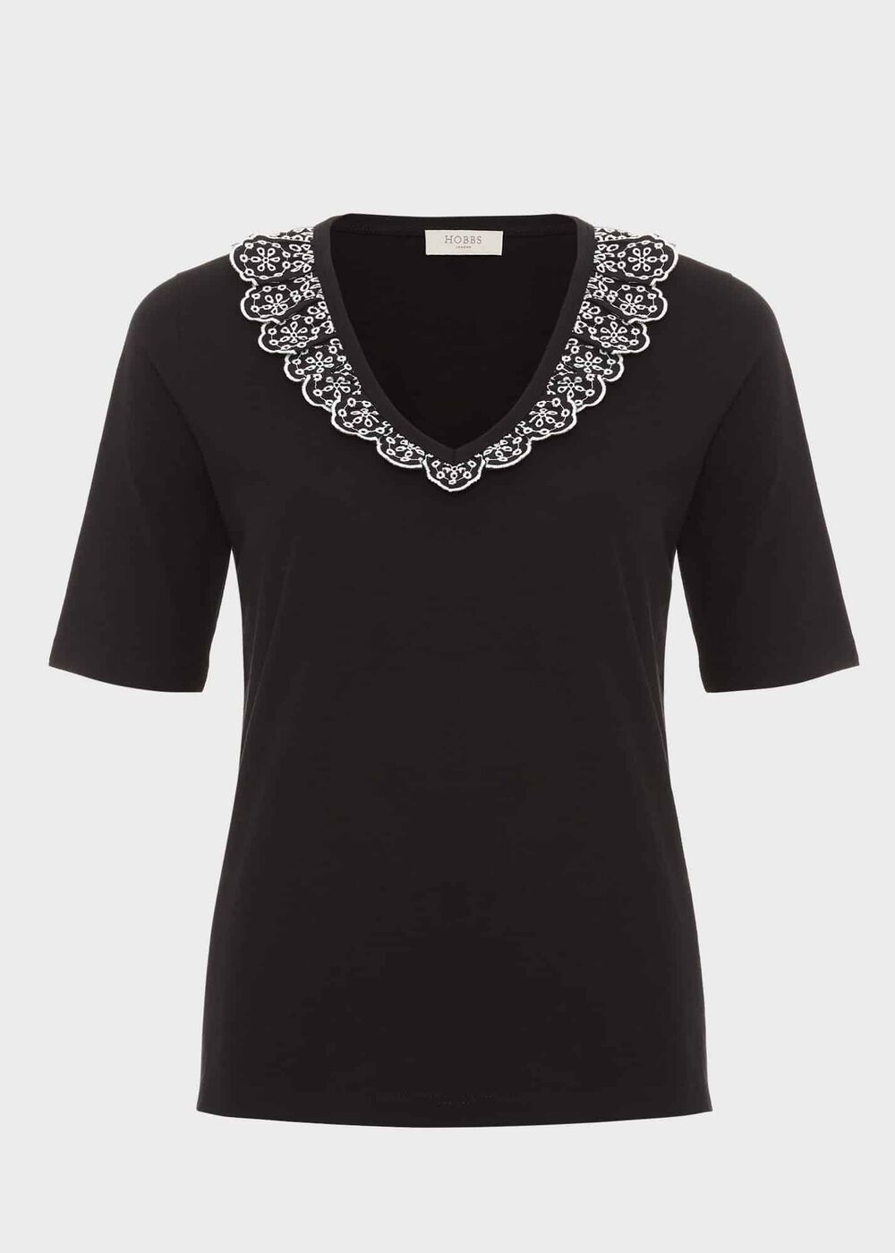 Mariella Cotton Broderie Top, Black, hi-res