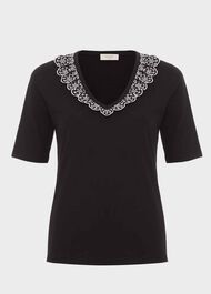 Mariella Cotton Broderie Top, Black, hi-res