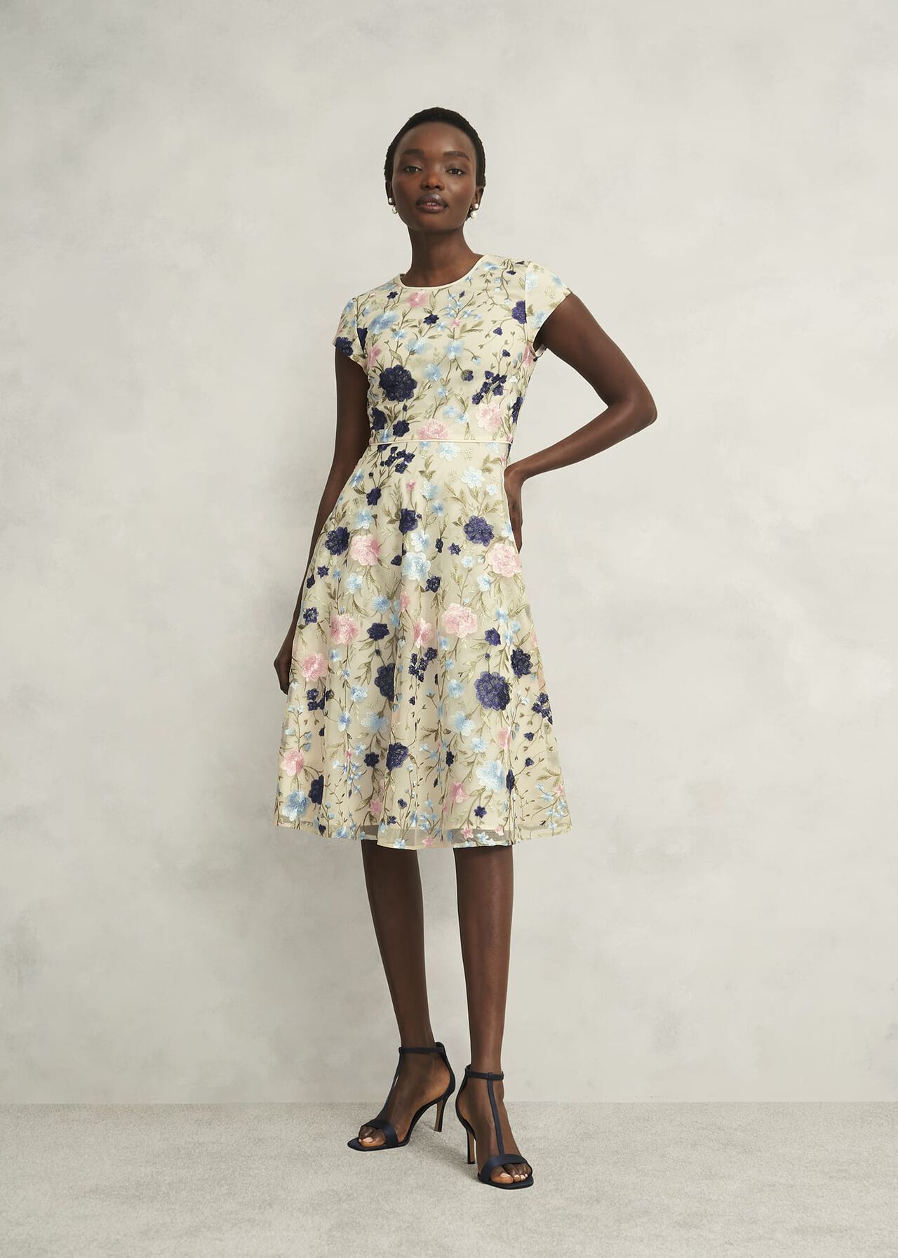 Petite Tia Embroidered Dress, Cream Multi, hi-res