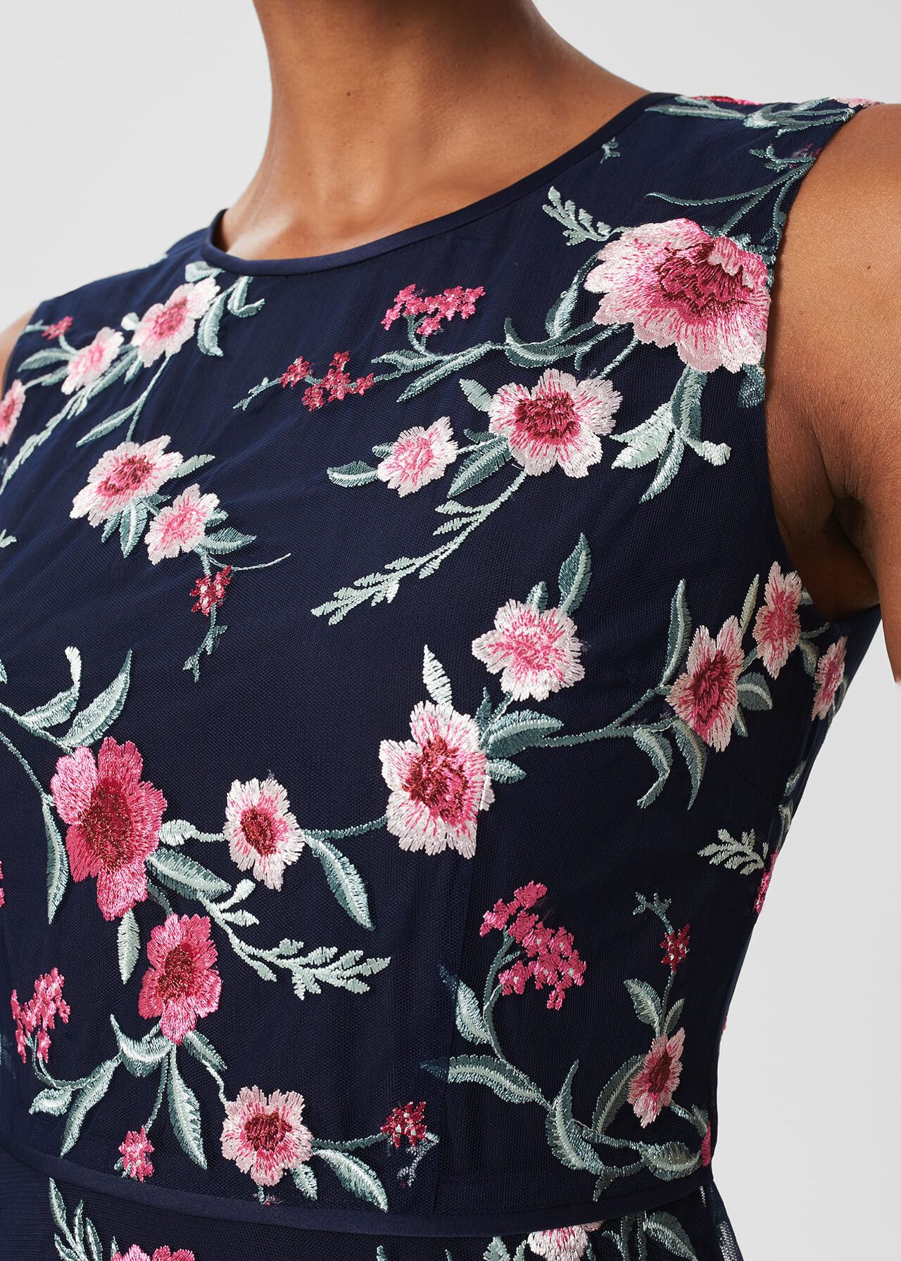 Rosella Embroidered Floral Dress, Navy Pink Multi, hi-res