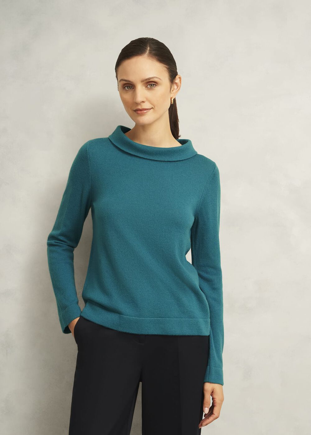 Dark Green Audrey Cashmere Blend Roll Neck Jumper, Deep Lake Green, hi-res