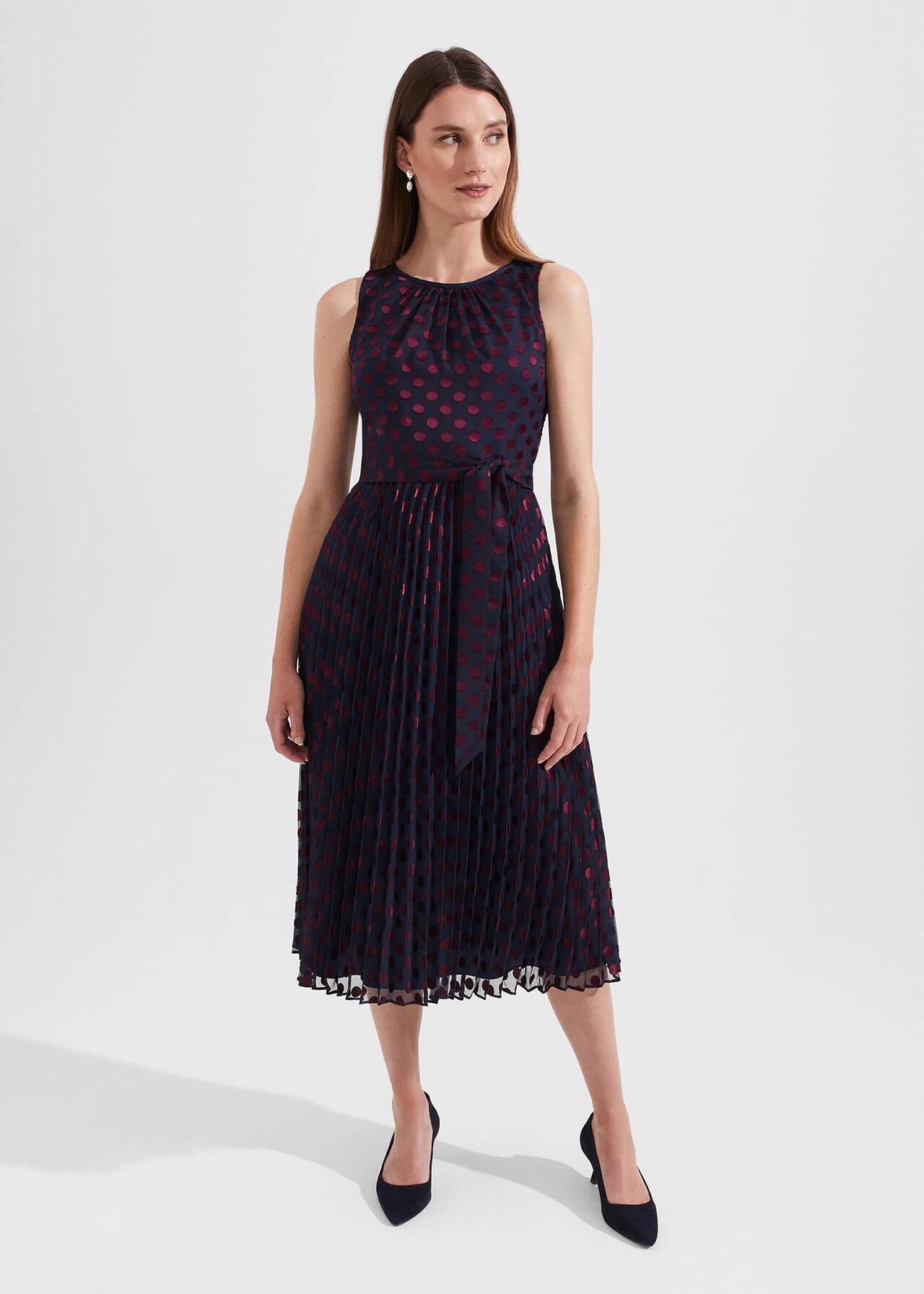 Petite Blythe Devoree Midi Dress, Navy Burgundy, hi-res