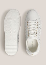 Ada Woven Leather Trainers, White, hi-res
