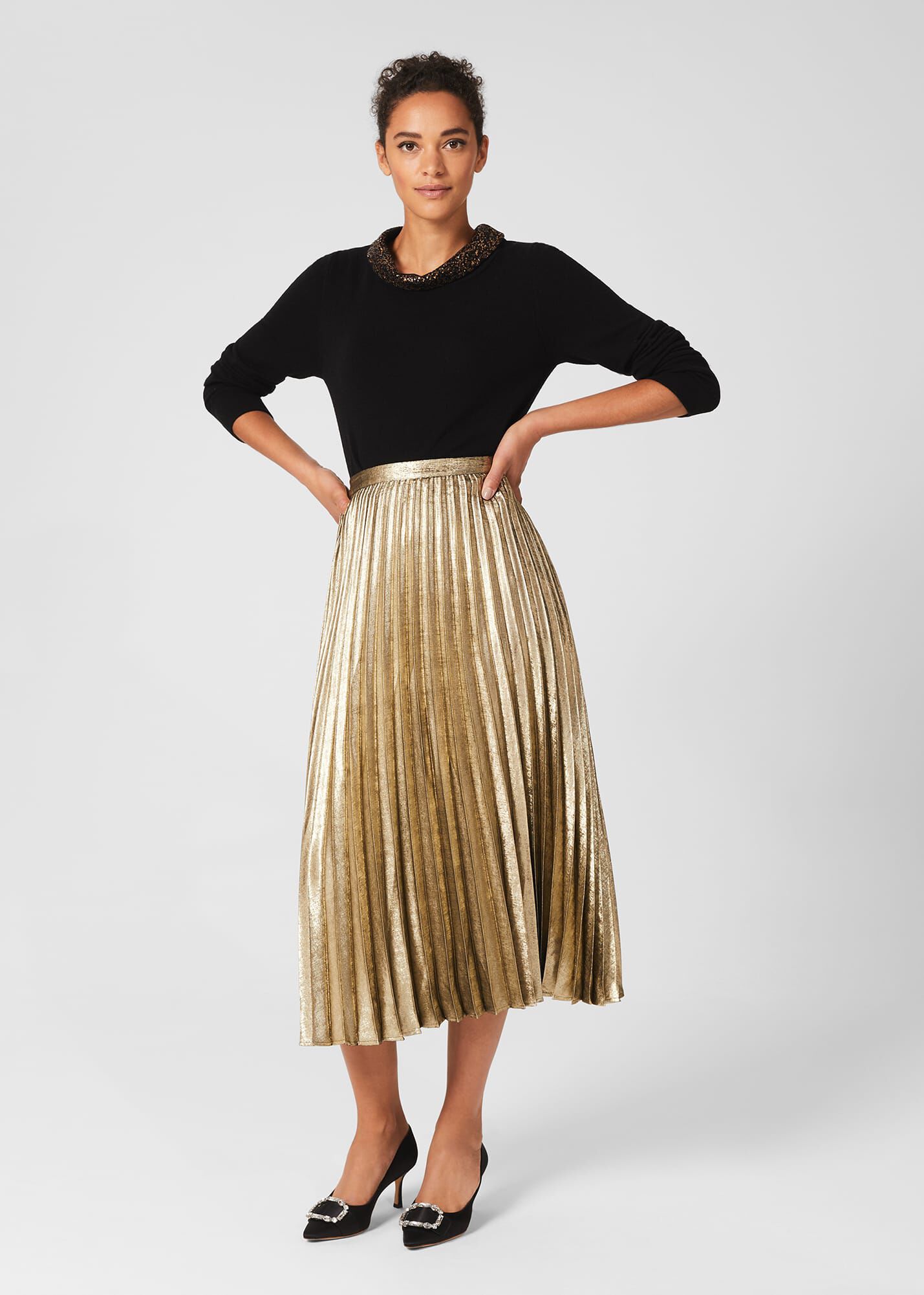 Plus Size Plisse Glitter Midi Skirt in Gold – Chi Chi London