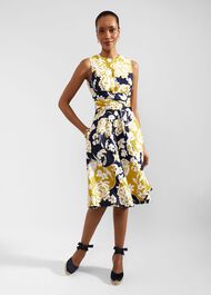 Twitchill Linen Dress, Navy Yellow, hi-res