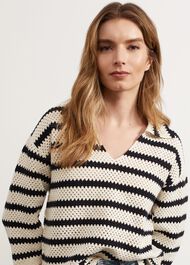 Prue Cotton Textured Jumper, Ivory Navy, hi-res