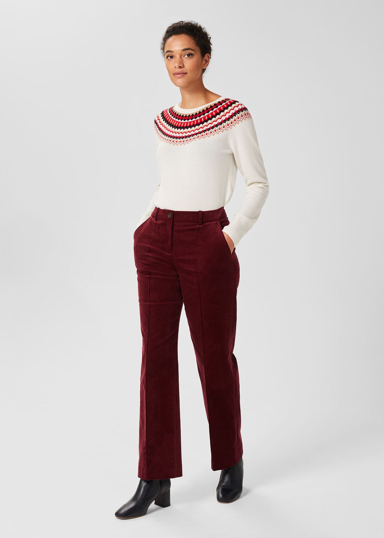 Kassandra Cord Trousers, Dark Red, hi-res