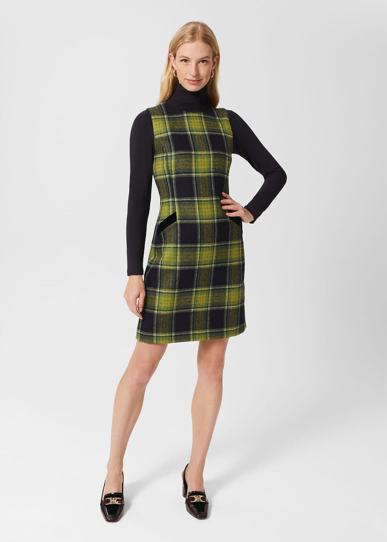 Petite Amaris Wool Dress, Green Navy, hi-res