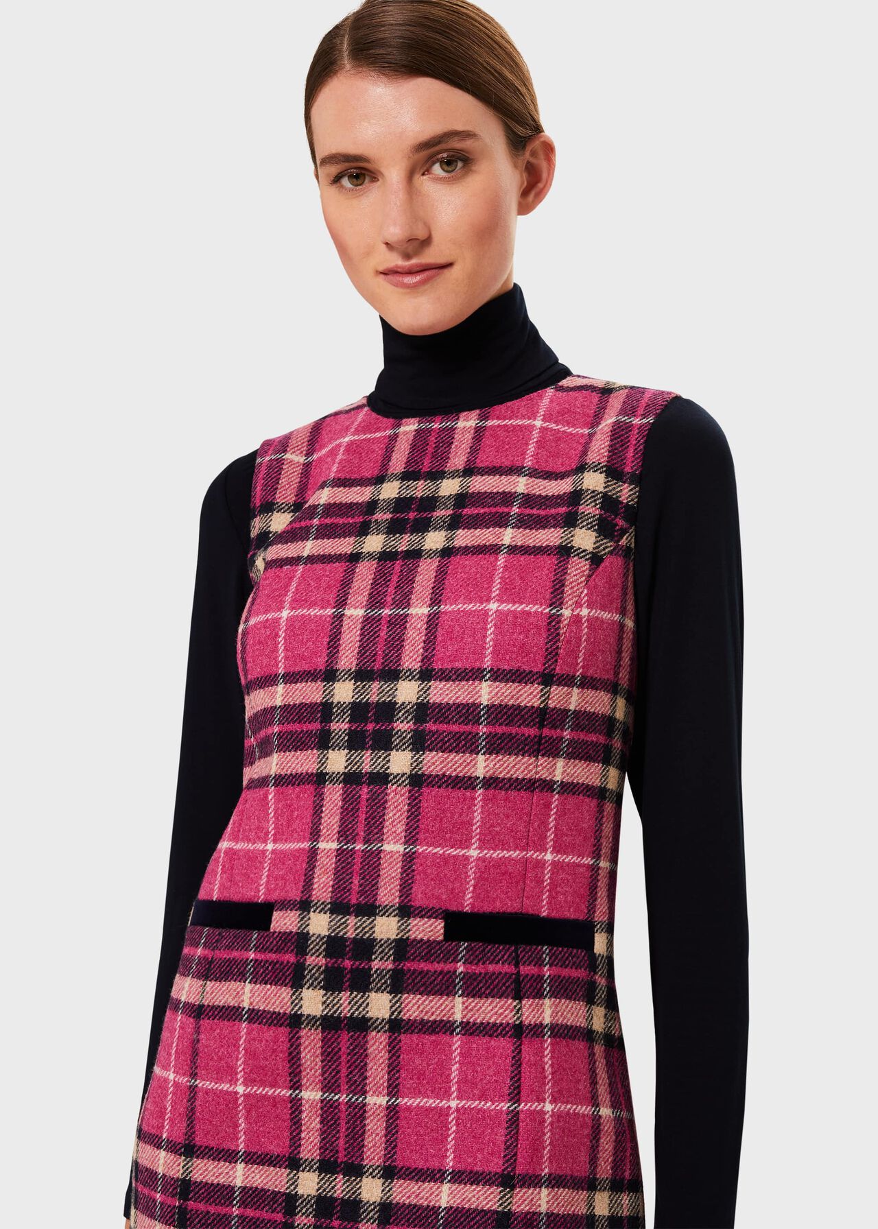 Petite Margot Wool Check Shift Dress Pink Navy