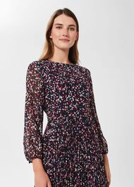 Selena Pleated Dress, Navy Multi, hi-res