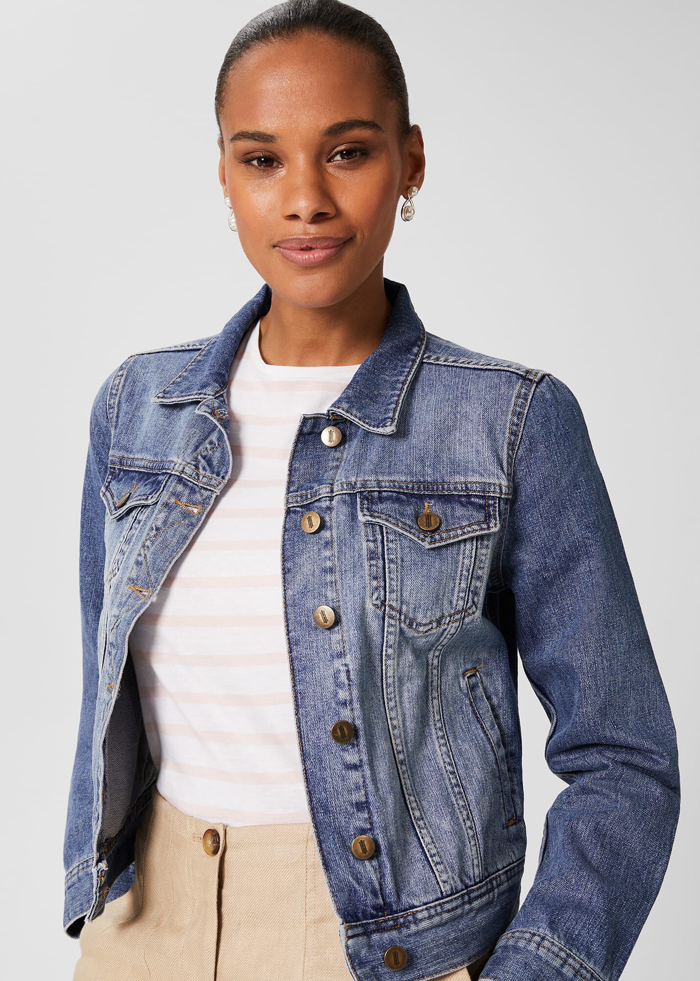 Womens mid sales blue denim jacket