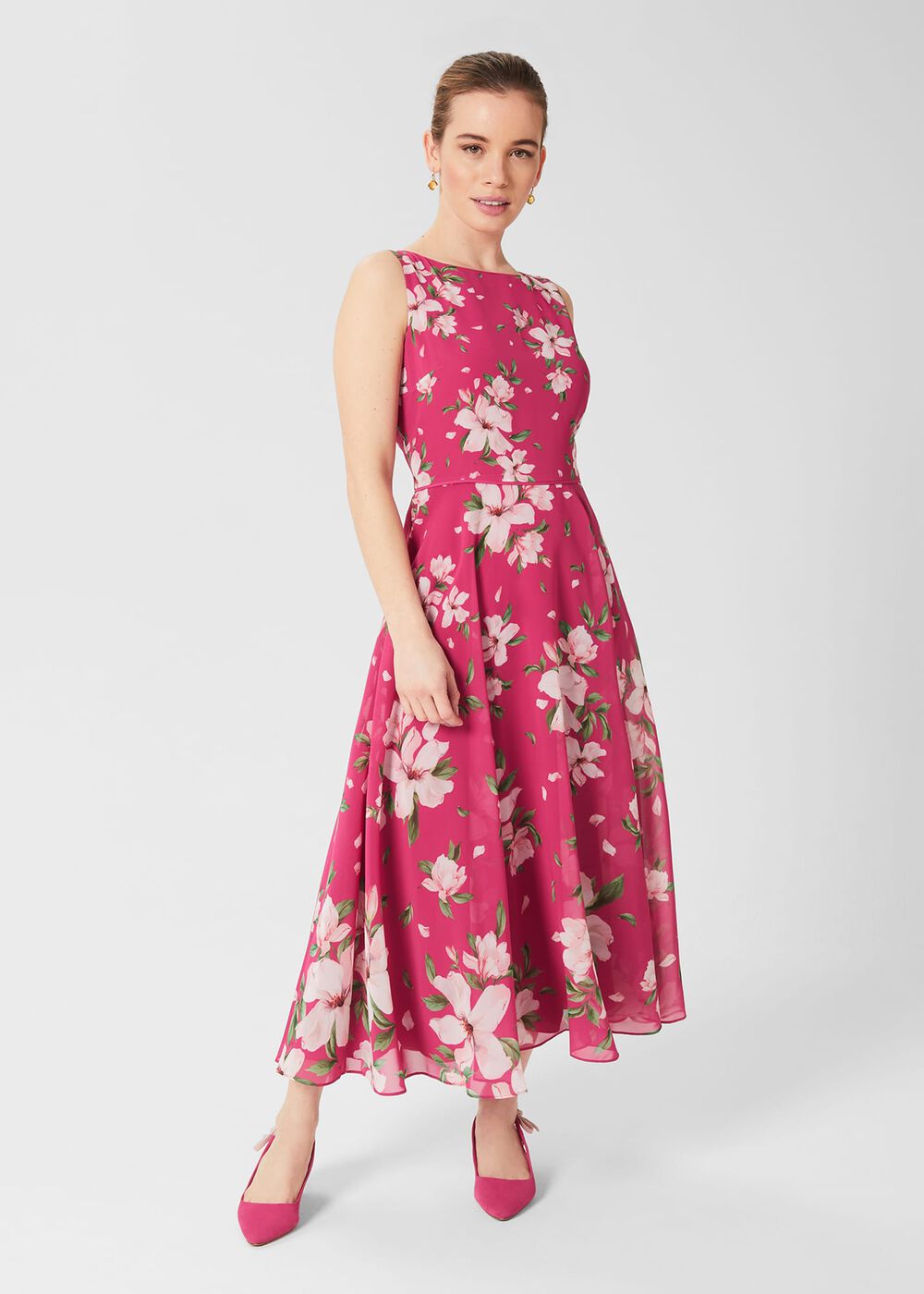 Petite Carly Floral Midi Dress, Pink Multi, hi-res