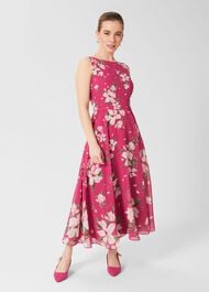 Petite Carly Floral Midi Dress, Pink Multi, hi-res