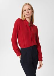 Gracie Silk Frill Blouse, Red, hi-res
