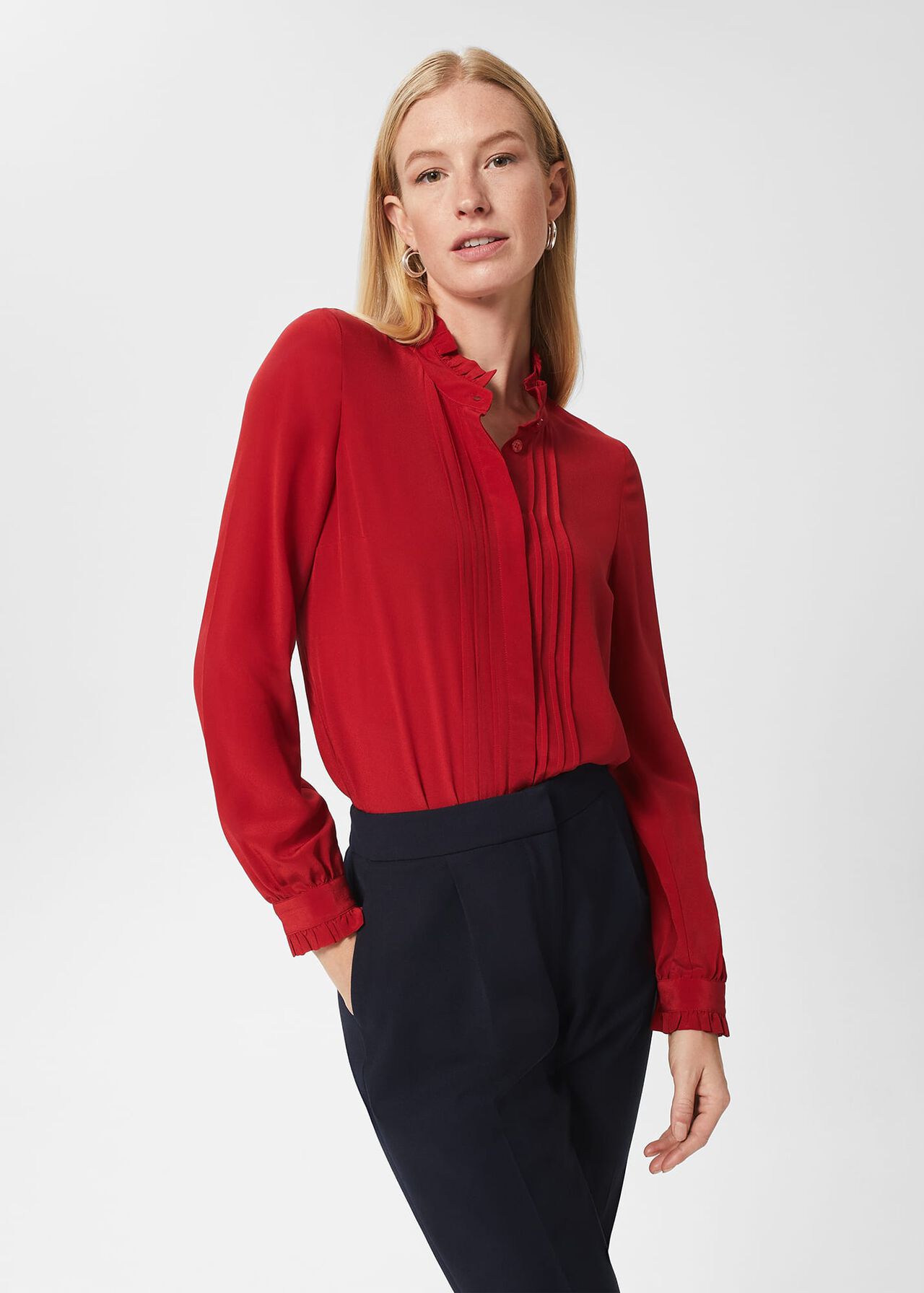 Gracie Silk Frill Blouse, Red, hi-res