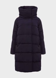 Heather Puffer Jacket With Hood, Navy, hi-res