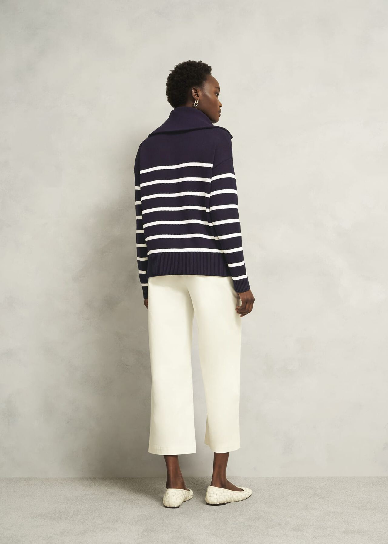 Amy Stripe Cotton Jumper, Warm Ivory Navy, hi-res