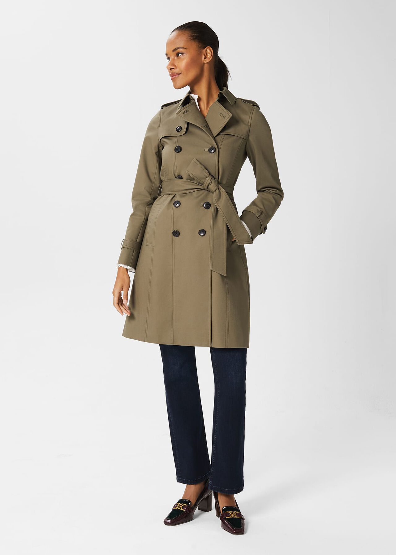 Saskia Water Resistant Trench Coat, Olive Green, hi-res