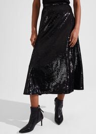 Greta Sequin Skirt, Black, hi-res
