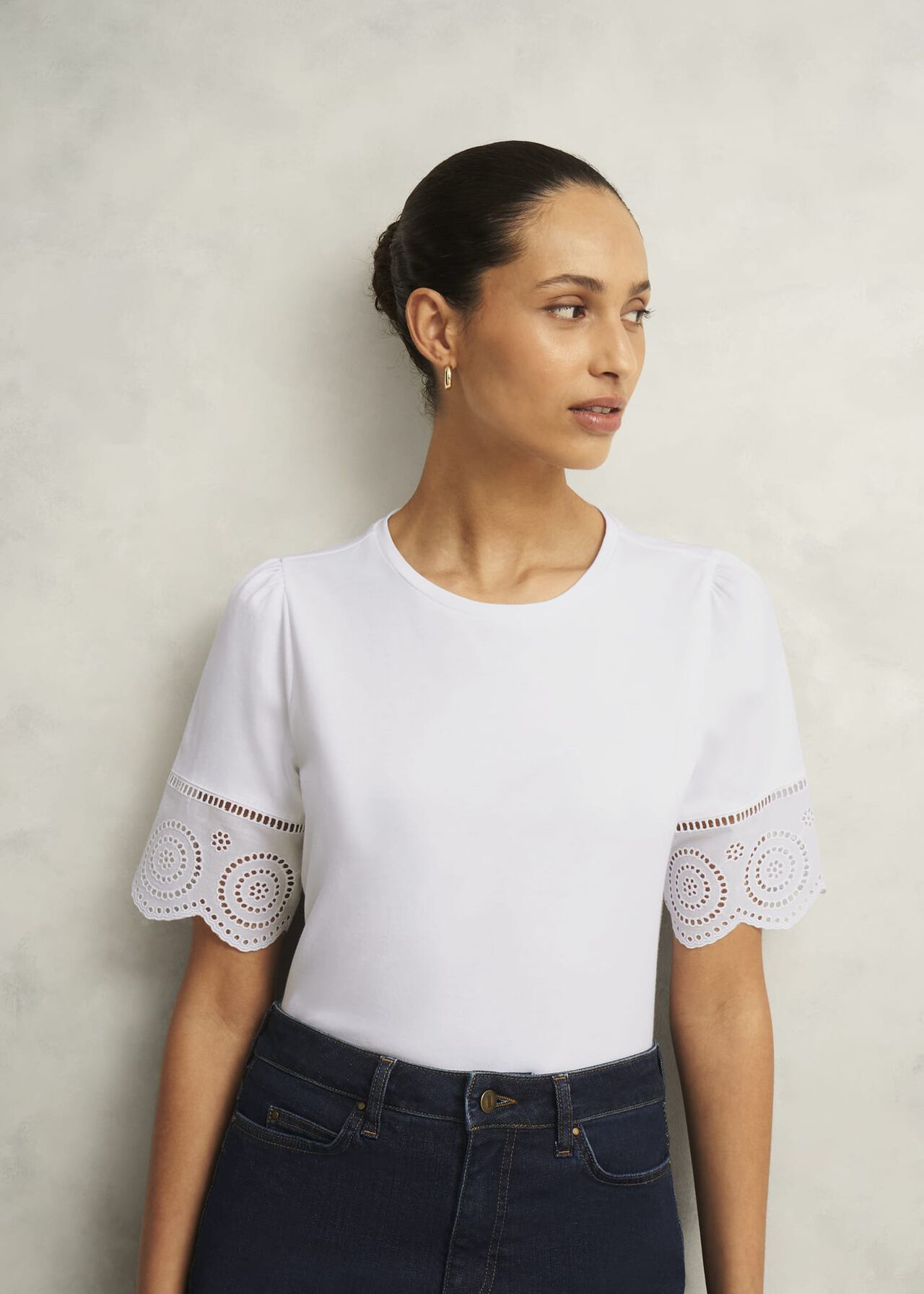 Sandra Cotton Broderie Top, Hobbs White, hi-res