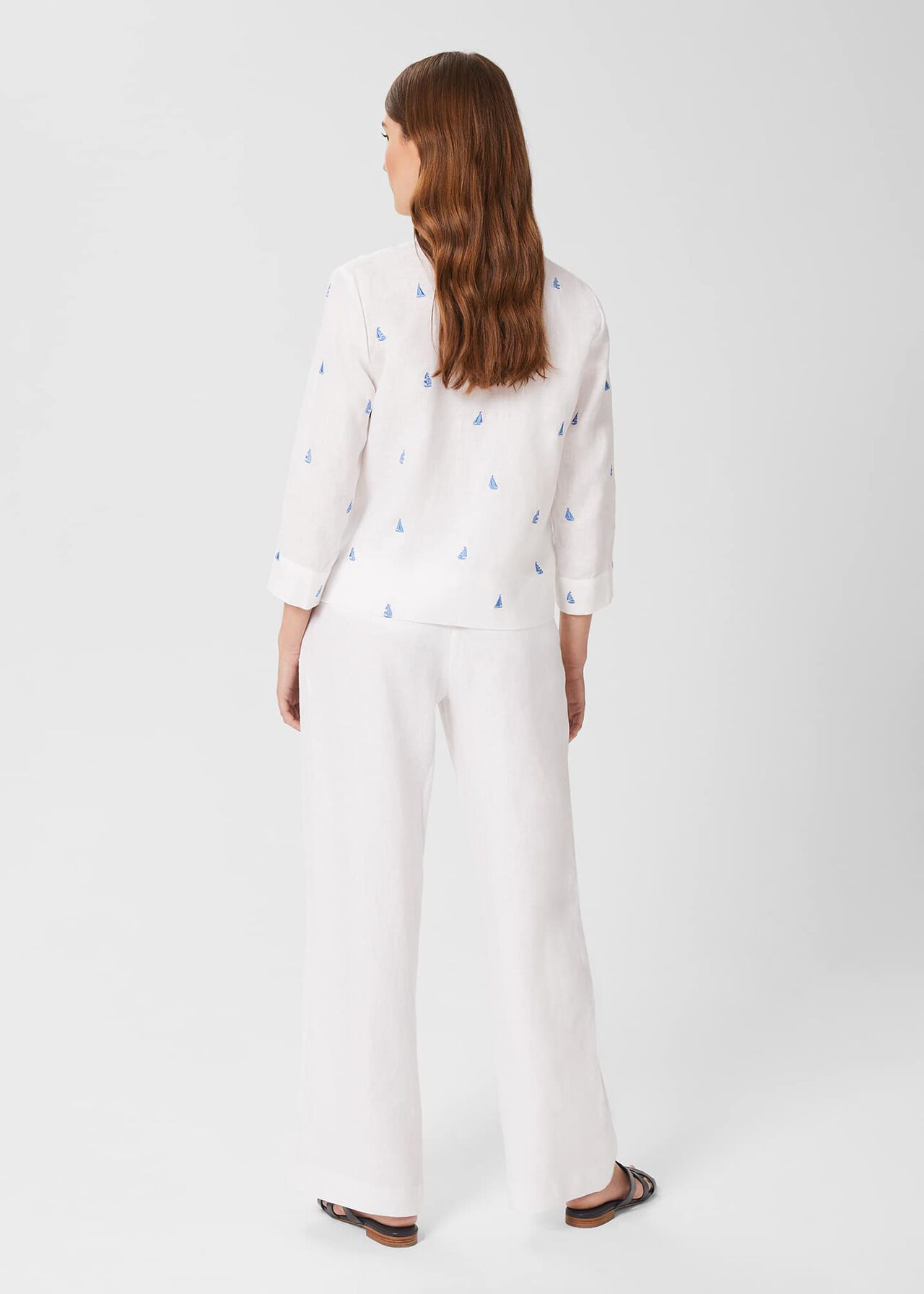 Jacqui Wide Leg Linen Trousers, White, hi-res