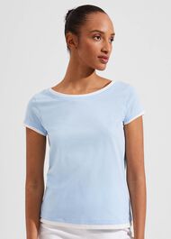 Peony Cotton T-Shirt, Blue Ivory, hi-res