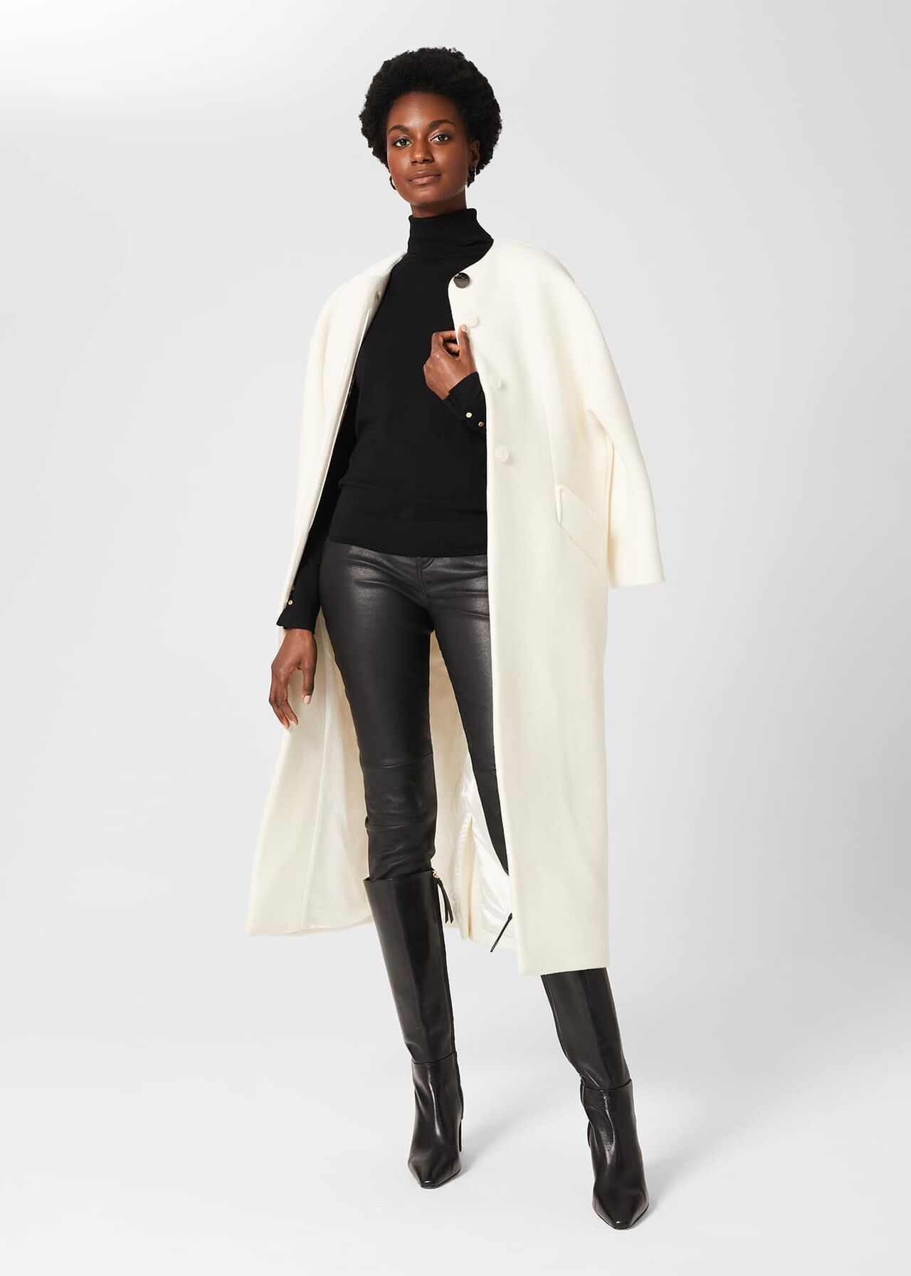 Tabatha Wool Blend Long Coat, White, hi-res