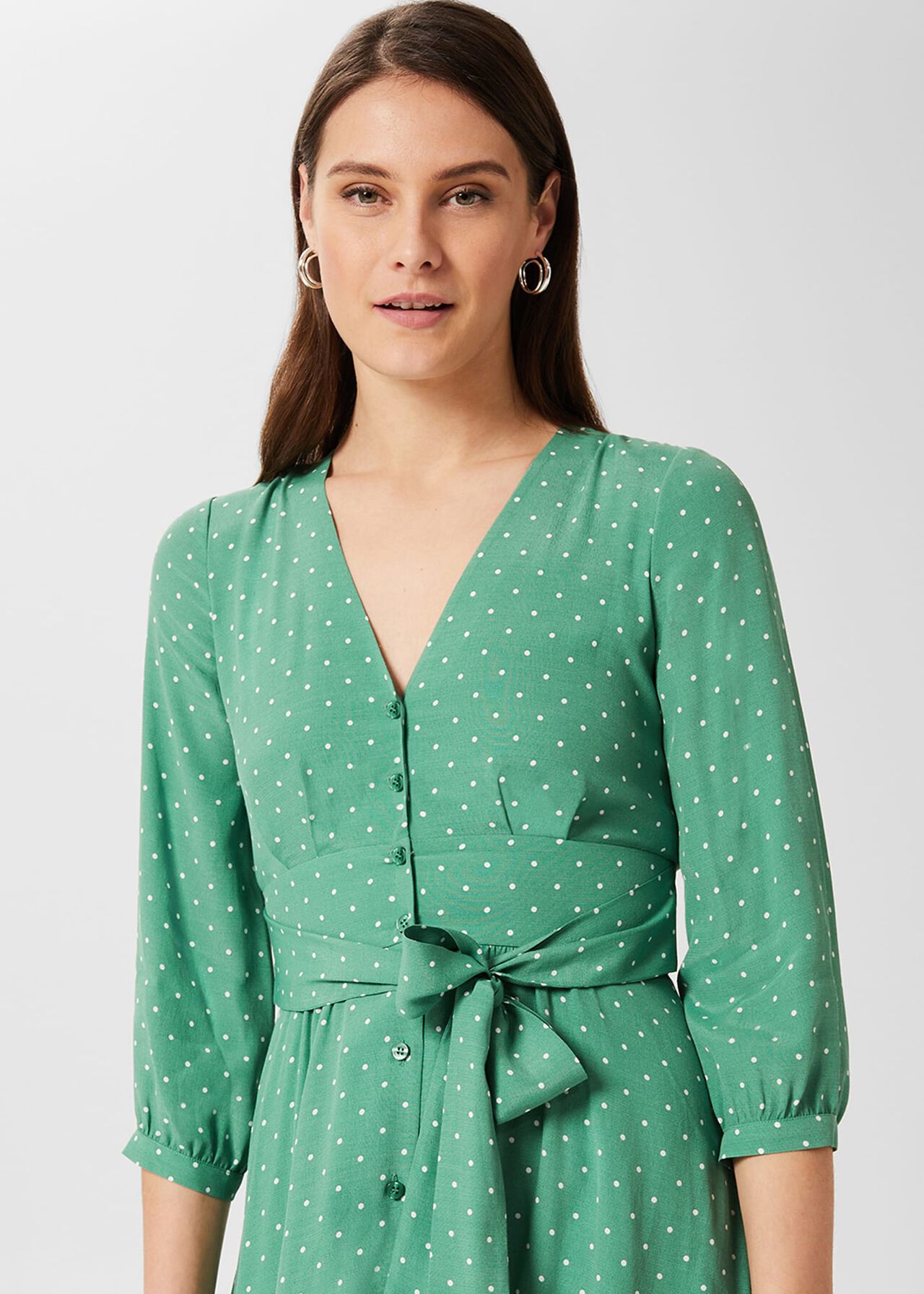 Magnolia Belted Dress , Green Ivory, hi-res