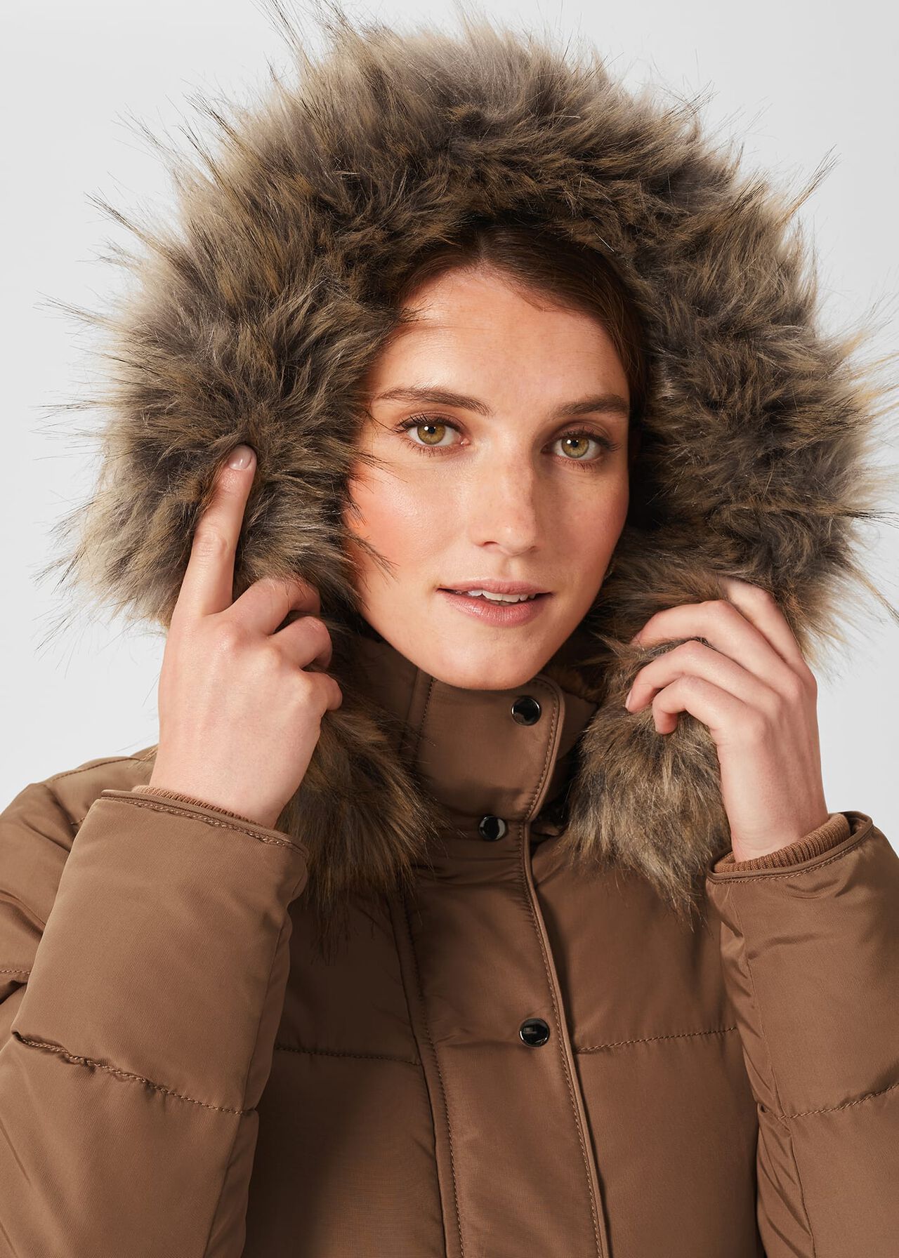 Dita Puffer Jacket With Hood, Camel, hi-res