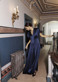 Grace Satin V Neck Maxi Dress, Midnight Navy, hi-res