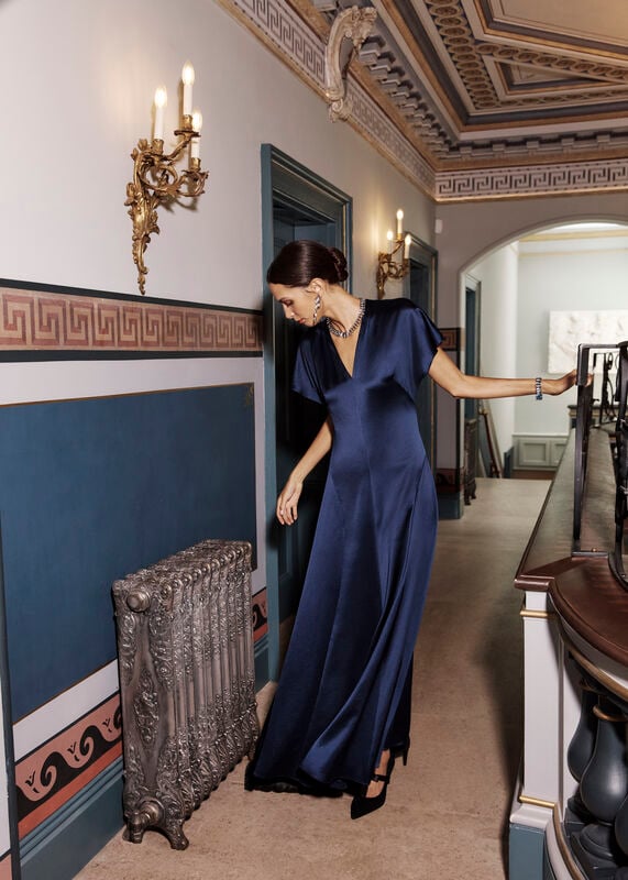 Grace Satin V Neck Maxi Dress