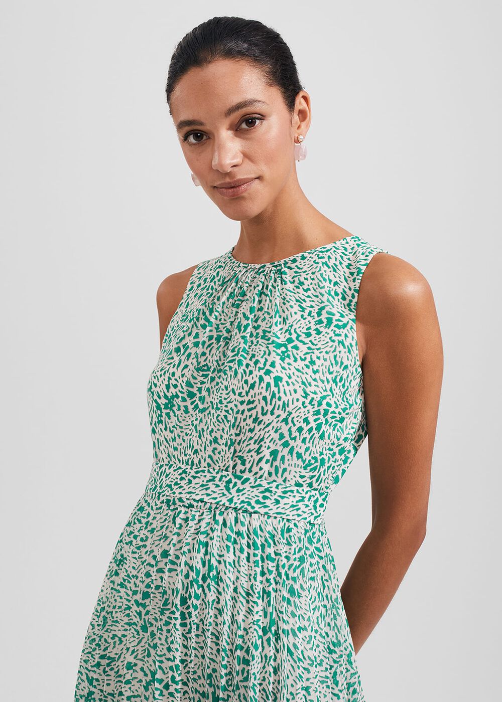 Blythe Pleated Midi Dress, Green Multi, hi-res