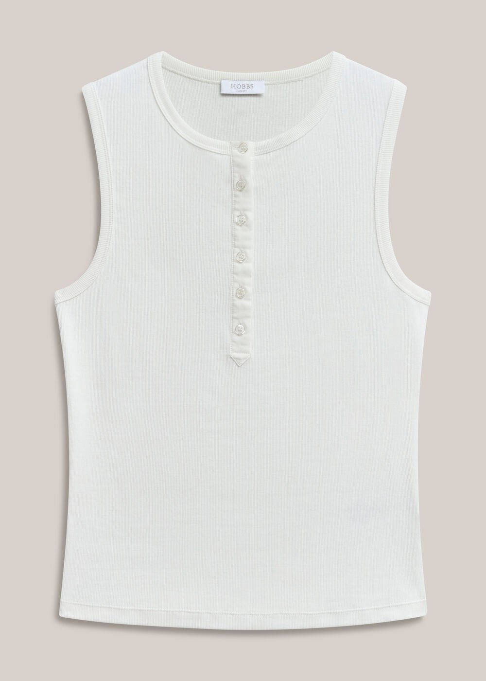 Gaia Ribbed Buttoned Vest Top, Ivory, hi-res