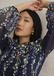 Ros Floral Silk Dress, Midnight Multi, hi-res