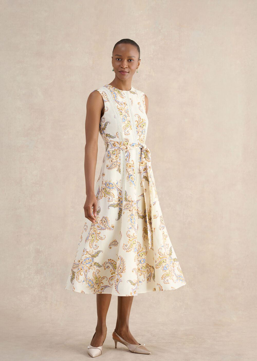 Uma Trimmed Linen Dress, Cream Multi, hi-res